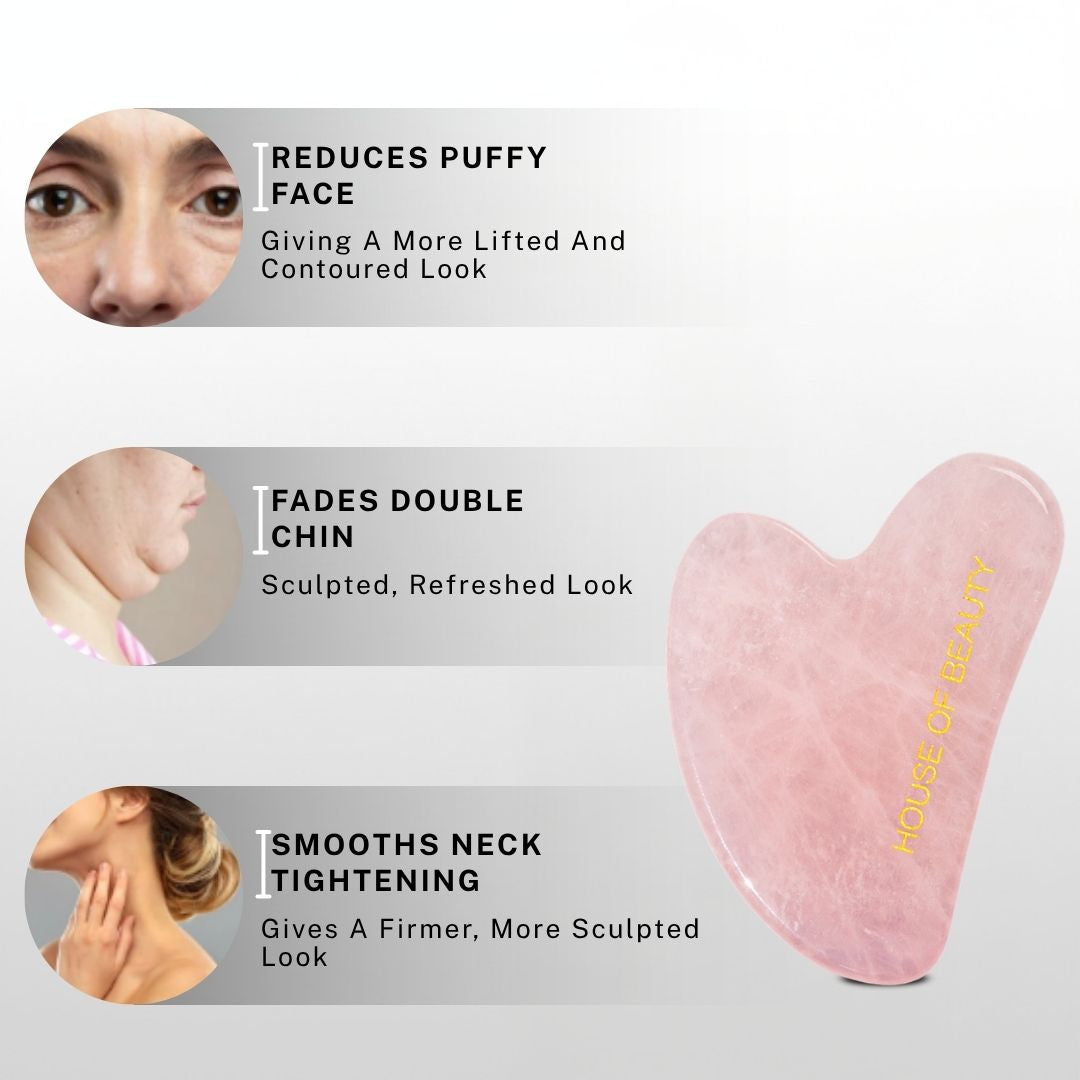 gua sha results showing reduced puffy face smoother neckline and defined jawline using facial massage tool