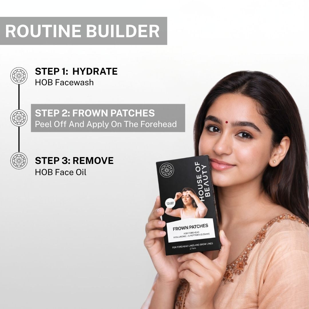 skincare routine using frown patches apply on forehead after cleansing for wrinkle reduction