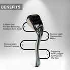 Infographic showing House of Beauty Derma Roller 0.5mm benefits – removes stubborn acne marks, removes light pigmentation marks, removes light colored freckles and triggers new collagen synthesis in the skin