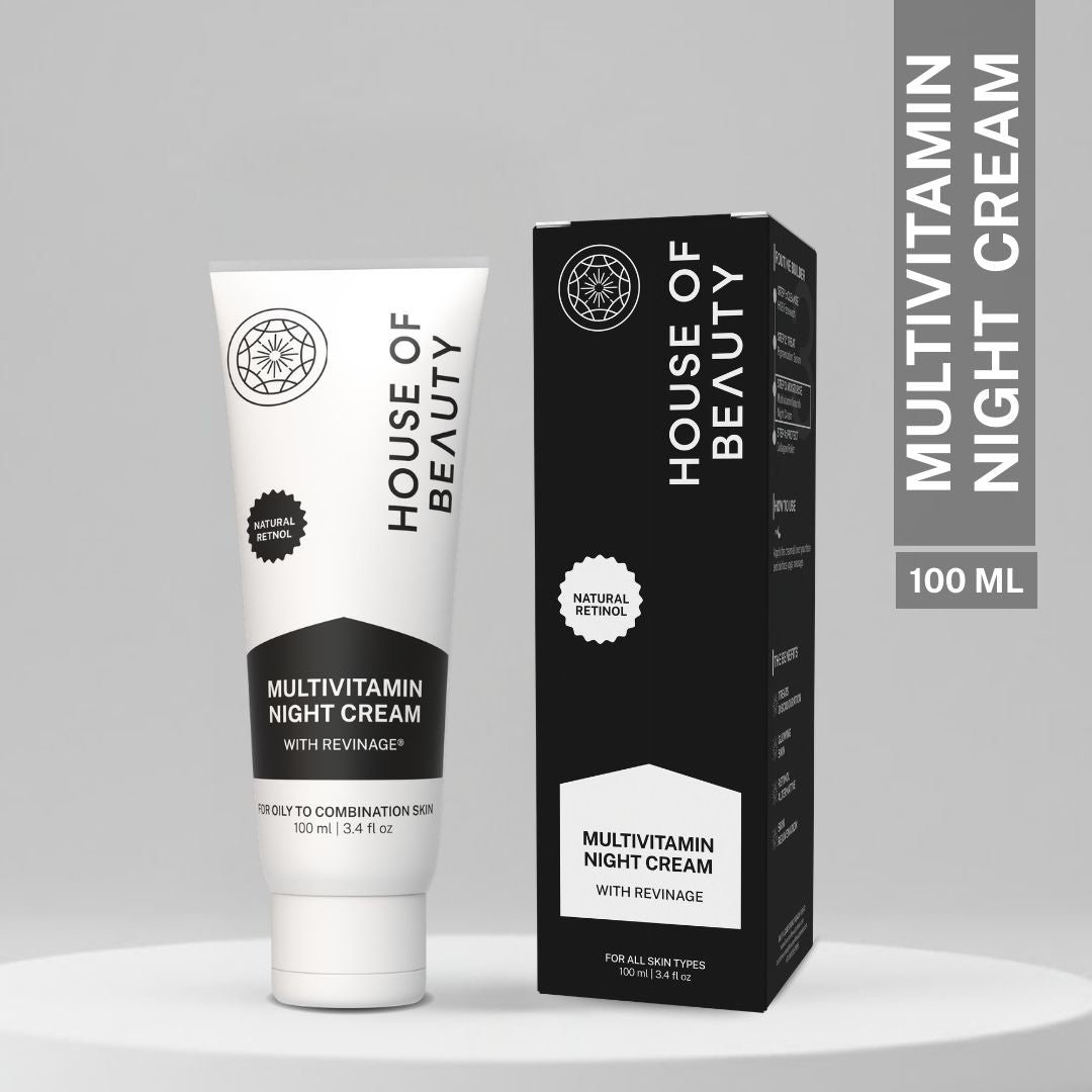 House of Beauty multivitamin night cream with natural retinol alternative Revinage for oily to combination skin, 100ml.