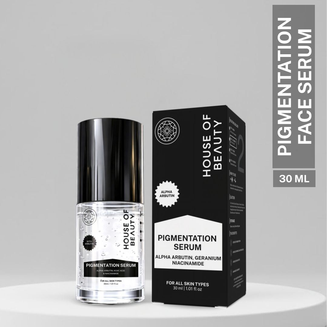 House of Beauty Pigmentation Serum 30ml with Alpha Arbutin, Niacinamide and Geranium for reducing pigmentation, dark spots and uneven skin tone.