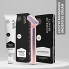 House of Beauty Under Eye Care Kit featuring Under Eye Cream with peptides and LED Eye Massager. The under-eye cream deeply nourishes, hydrates, and restores a youthful glow while the LED eye massager reduces puffiness, fades dark circles, and smooths wrinkles for a firmer, more youthful appearance. Ideal for all skin types, the set promotes enhanced product absorption and improves blood circulation