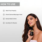 Steps to use double chin massager by attaching head, gliding on skin and using daily for lifting and toning