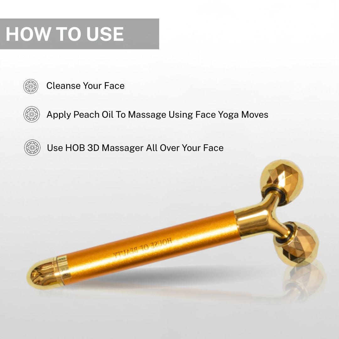 How to use 3D face massager by applying facial oil and massaging face, neck and jawline for lifting and toning skin