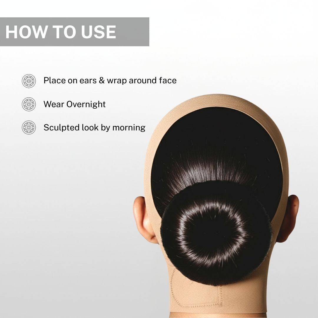 How to use face shapewear by placing around ears and face and wearing overnight for a lifted sculpted look