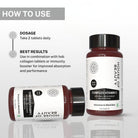 Usage guide for House of Beauty Complex Vitamin C tablets recommending two tablets daily and pairing with collagen or immunity boosters for better results.