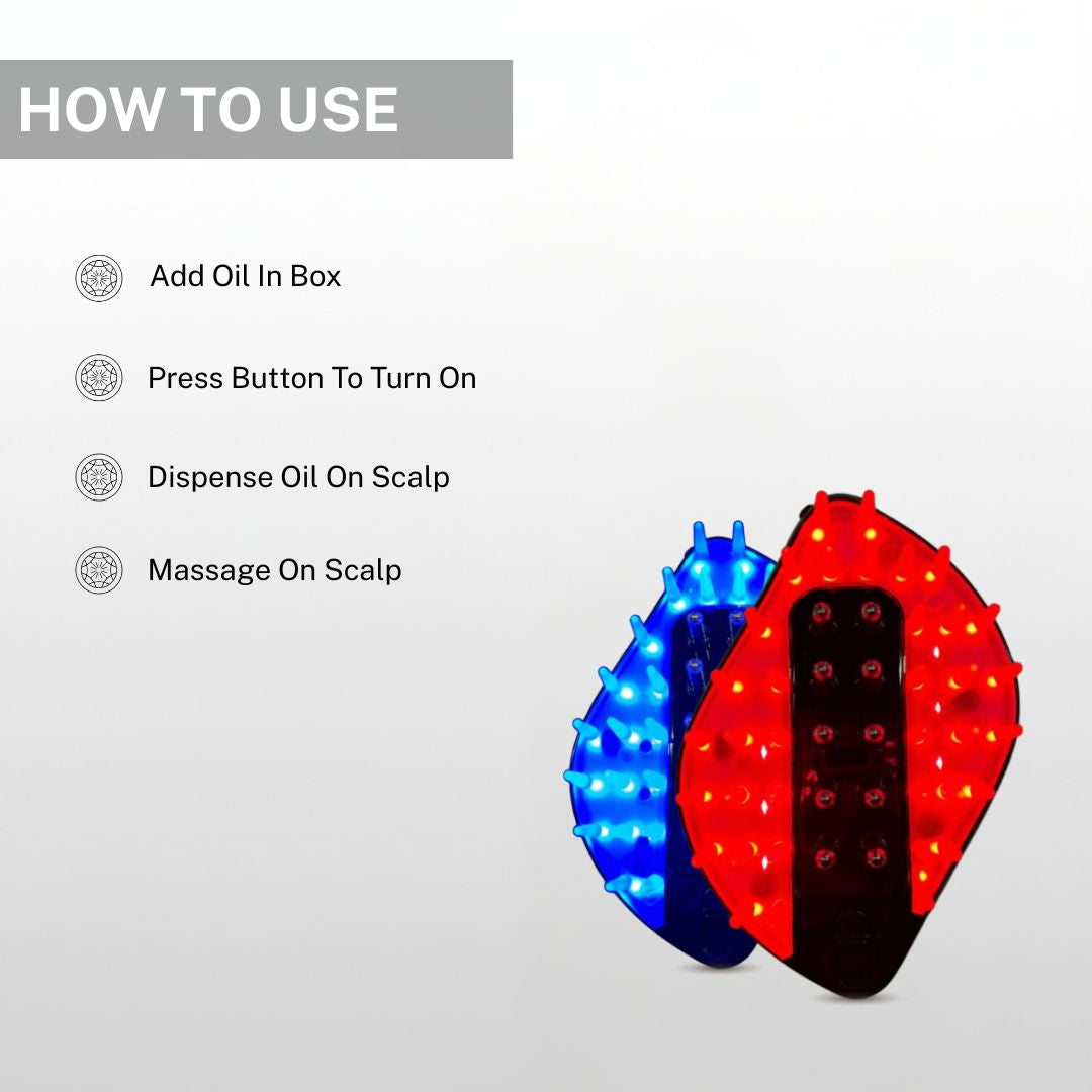 how to use led hair brush add oil turn on device massage scalp for hair growth