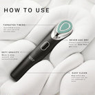 Step-by-step guide for using Sculpt Lift Pro™ with conductive gel, upward lifting strokes, 10–15 minute treatment, and post-use care instructions.