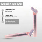 Skincare routine showing steps for using House of Beauty LED eye massager including hydrating, applying eye serum or cream and massaging the eye area.