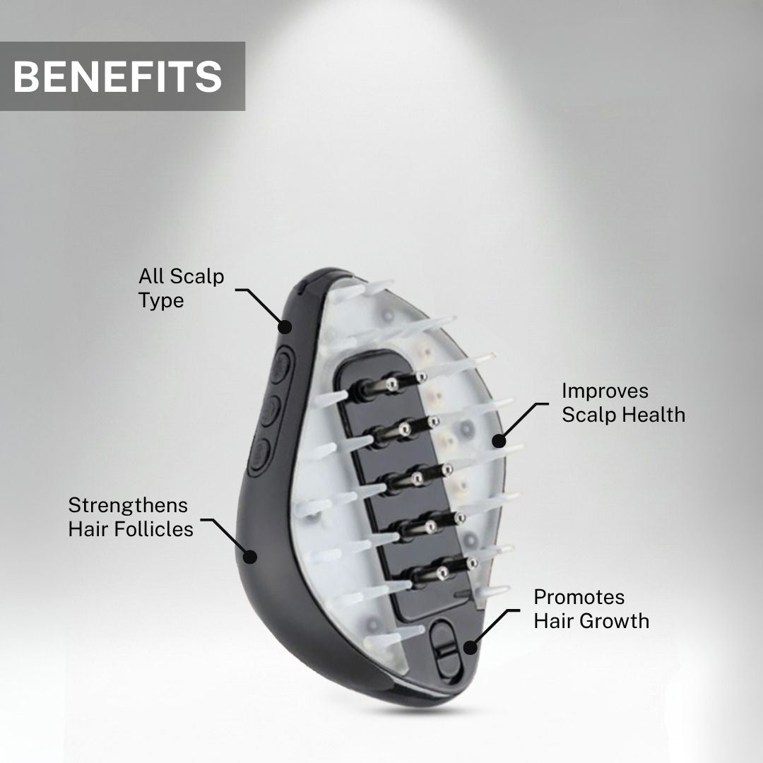 led hair brush benefits improves scalp health promotes hair growth strengthens hair follicles all scalp types