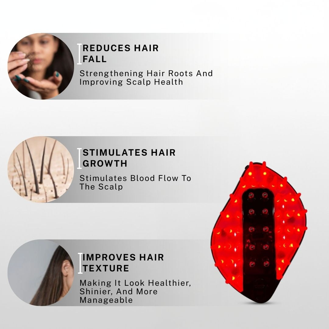 led hair brush reduces hair fall stimulates hair growth improves hair texture and scalp circulation