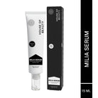 “White tube labeled House of Beauty Milia Serum placed next to its black product box.”
