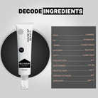 “Milia Serum tube next to a list of ingredients with simplified descriptions, including aqua, hydrators, conditioners, and acids.”