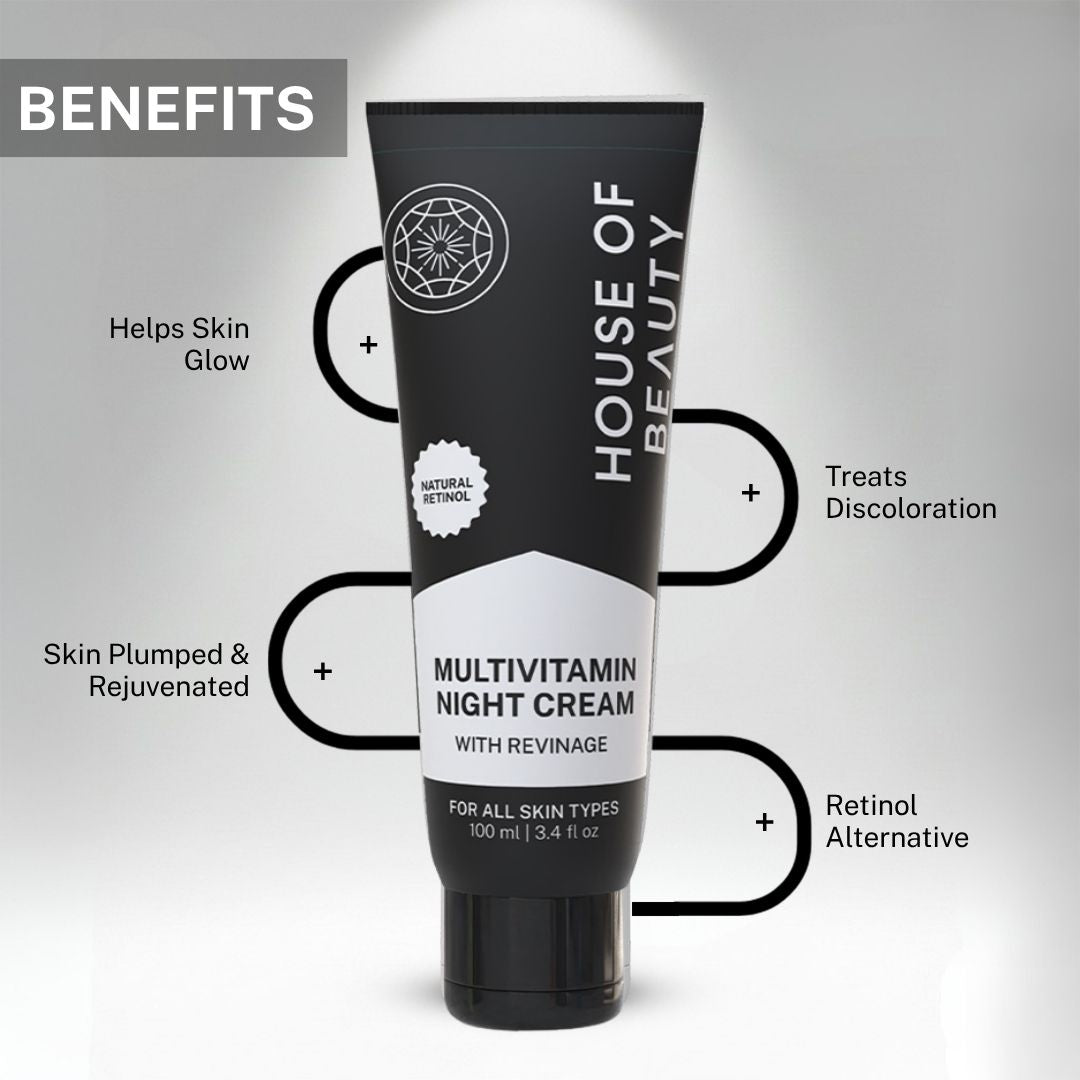 multivitamin night cream benefits including glowing skin reducing discoloration and improving skin texture