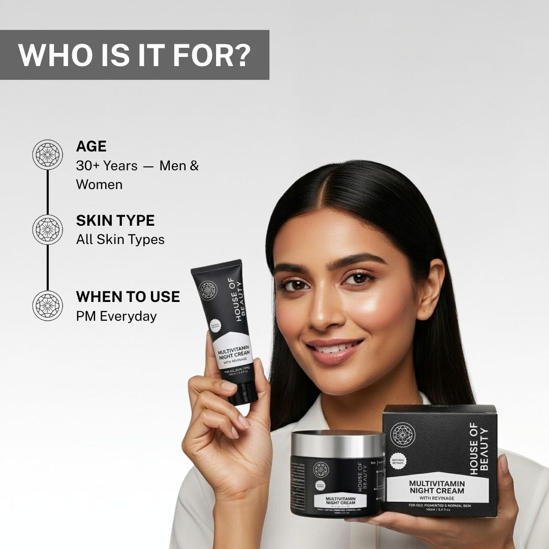 multivitamin night cream for men and women above 30 suitable for all skin types for anti aging and hydration