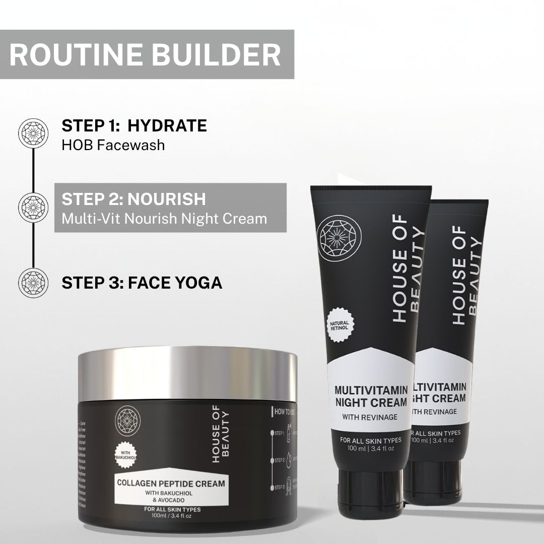 night skincare routine using facewash multivitamin night cream and face yoga for glowing skin