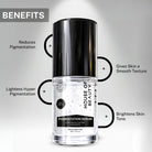 Benefits of House of Beauty Pigmentation Serum showing reduction of pigmentation, brighter skin tone, smoother texture and fading hyperpigmentation.