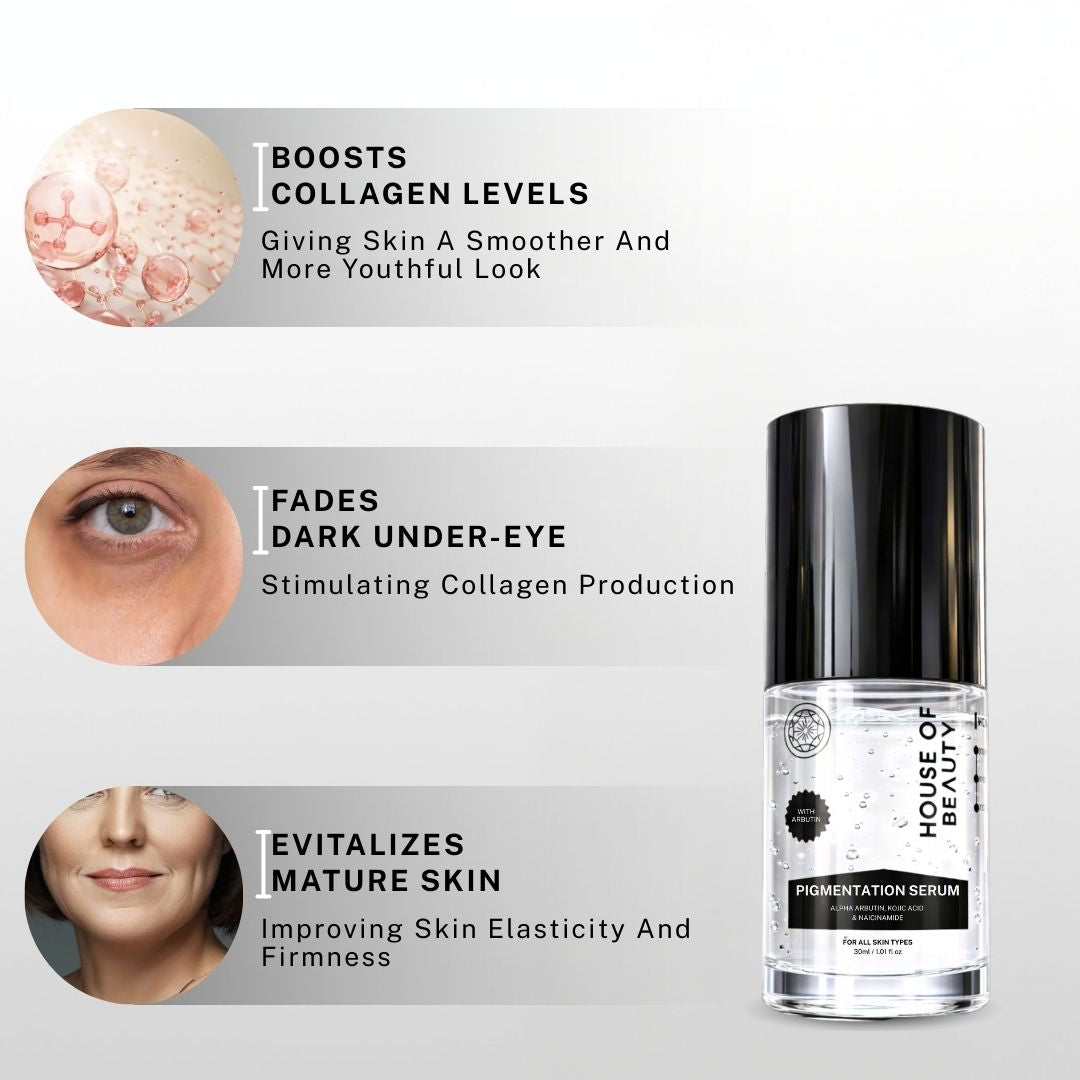 House of Beauty Pigmentation Serum boosting collagen, fading dark under-eye circles and revitalizing mature skin.