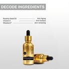 Ingredients of House of Beauty Rosacea Soothing Oil including rosehip seed oil, vitamin E and Sheakary skin renewing ingredient.