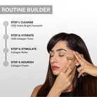 Model using House of Beauty Gold Collagen Roller on cheek as part of collagen skincare routine builder steps.