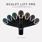Sculpt Lift Pro™ facial lifting device featuring microcurrent technology with 7-color LED light therapy for lifting, toning, sculpting, acne care, pigmentation, and anti-aging skincare.