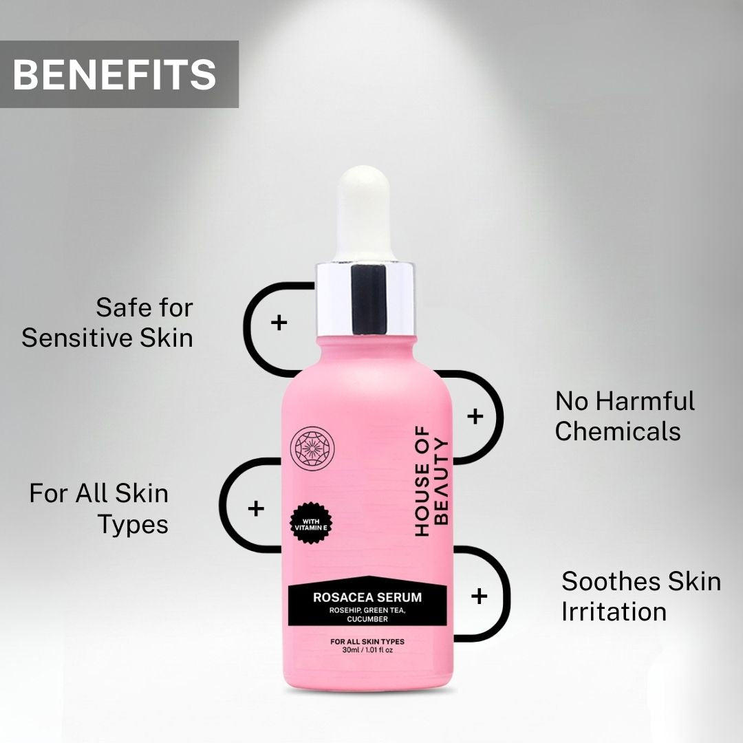 rosacea serum benefits showing soothing irritation safe for sensitive skin no harmful chemicals and hydration
