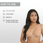Simple steps to lift, place and firmly stick breast lift tape for invisible bra support