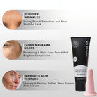 "House of Beauty Multivitamin Night Cream with Revitage, featuring benefits such as reducing wrinkles for a smoother and more youthful look, fading melasma scars for an even-toned and brighter complexion, and improving skin texture, leaving skin softer, more supple, and radiant. The product is suitable for all skin types and comes with a pink applicator."