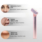 under eye treatment showing reduction in puffy eyes smile lines and improved skin firmness with LED eye massager