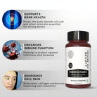 House of Beauty Complex Vitamin C supplement graphic highlighting bone health, immune function, and skin nourishment benefits.