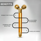 Infographic showing House of Beauty 3D Face Massager benefits – double chin toning, nose sharpening, eyebrow arch sculpting and chiselled cheeks