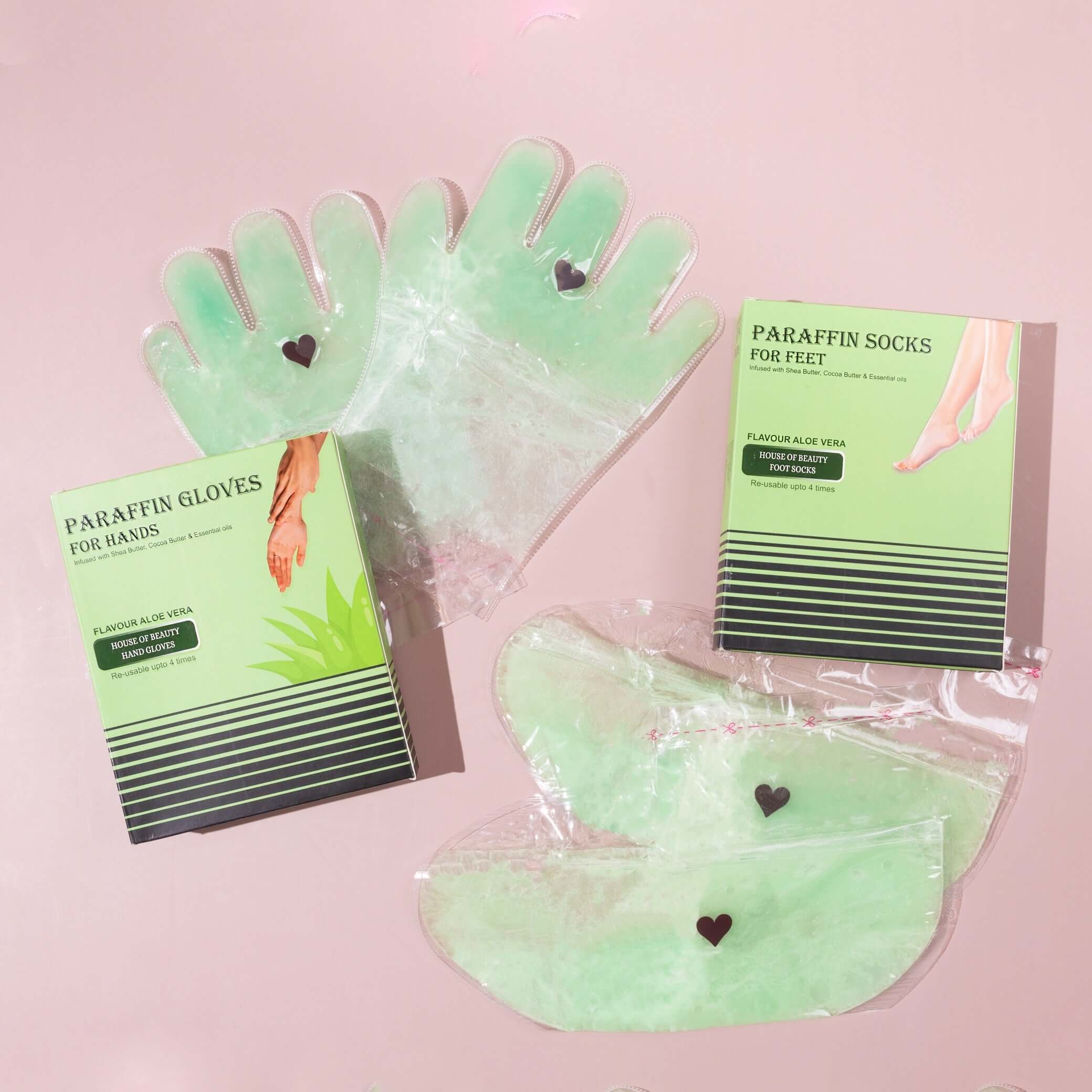 House Of Beauty India Skin Care Aloe Vera Paraffin Hand Gloves & Foot Socks Combo (2 pairs) Face Yoga gym Vibhuti Arora facegym Jade roller Guasha skingym Guasha Teacher Training Learn Yoga certified FaceTools Make up Anti ageing Aloe Vera Paraffin Hand Gloves & Foot Socks Combo (2 pairs)